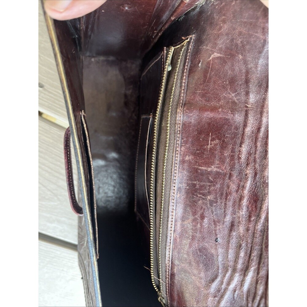 Vintage Mexican Aztec Mayan Tooled Brown Leather Handbag Purse Boho Hippie Vibe - Picture 16 of 16